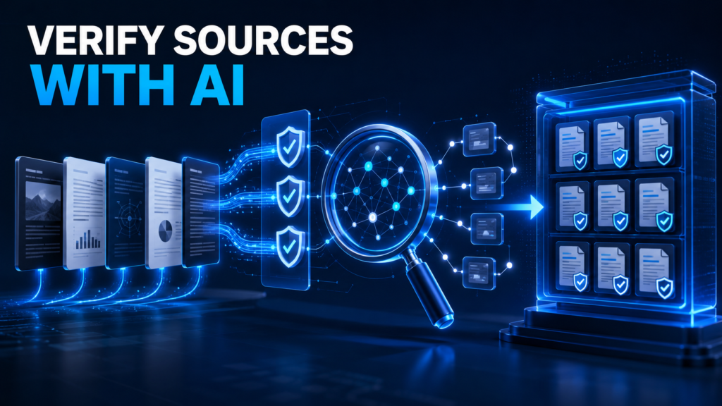 AI Research Assistant verifying credible sources and evidence