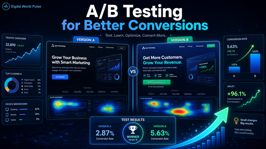 A/B testing landing page variations to improve conversion rates and marketing performance