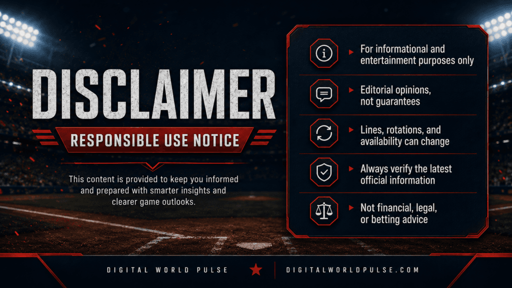 Pro Baseball Weekend Predictions disclaimer and responsible use notice