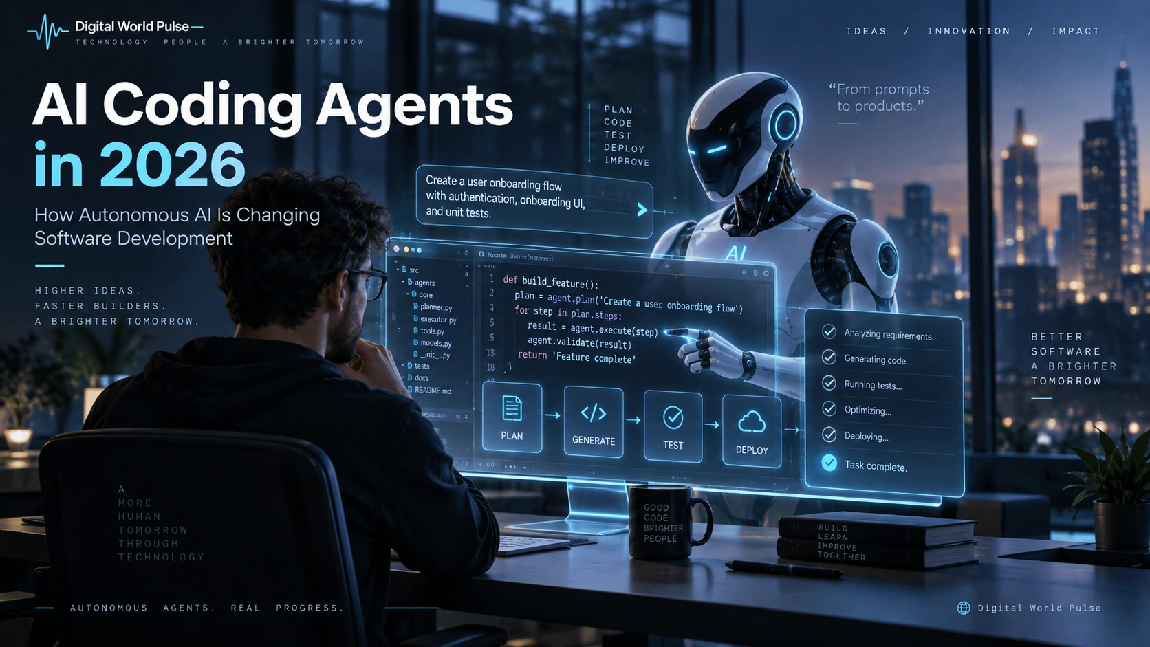 AI Coding Agents in 2026 showing autonomous AI software development workflows and coding automation