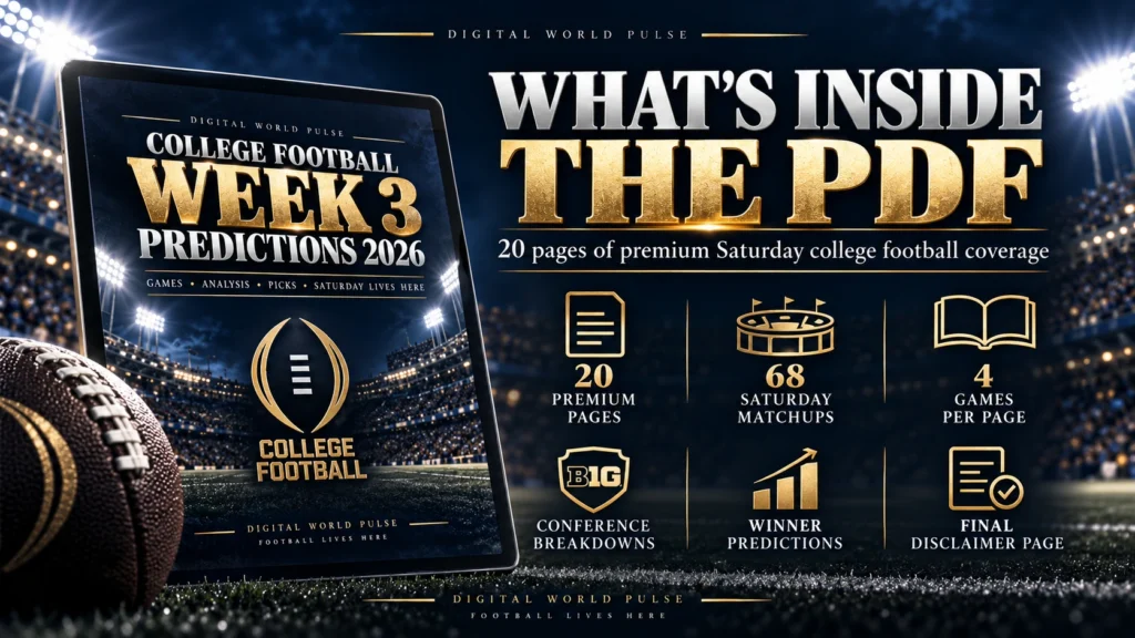 College Football Week 3 premium PDF contents image showing the guide overview and what the PDF includes.