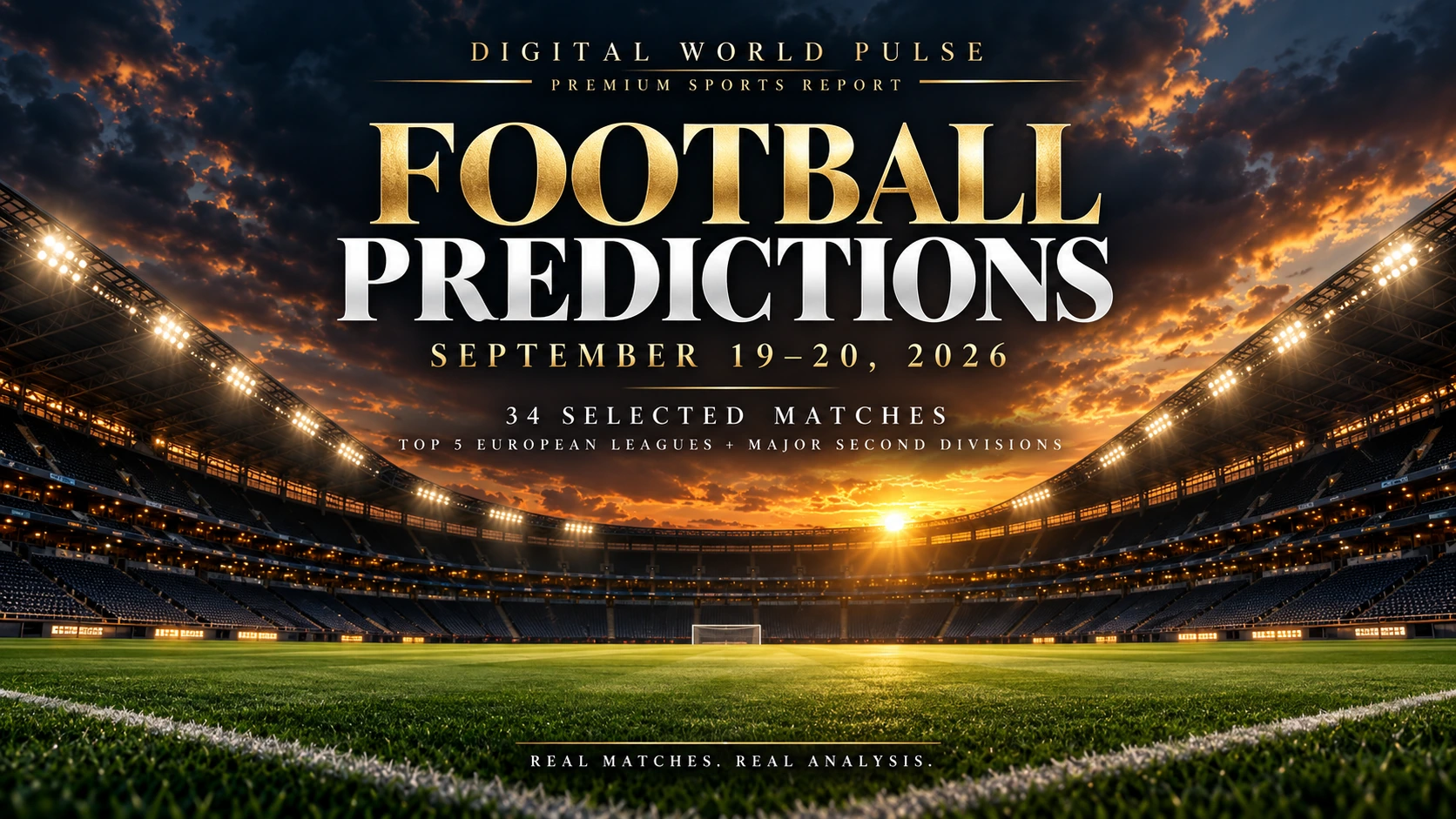 Football Predictions September 19-20 2026 premium report covering 34 selected European football matches.