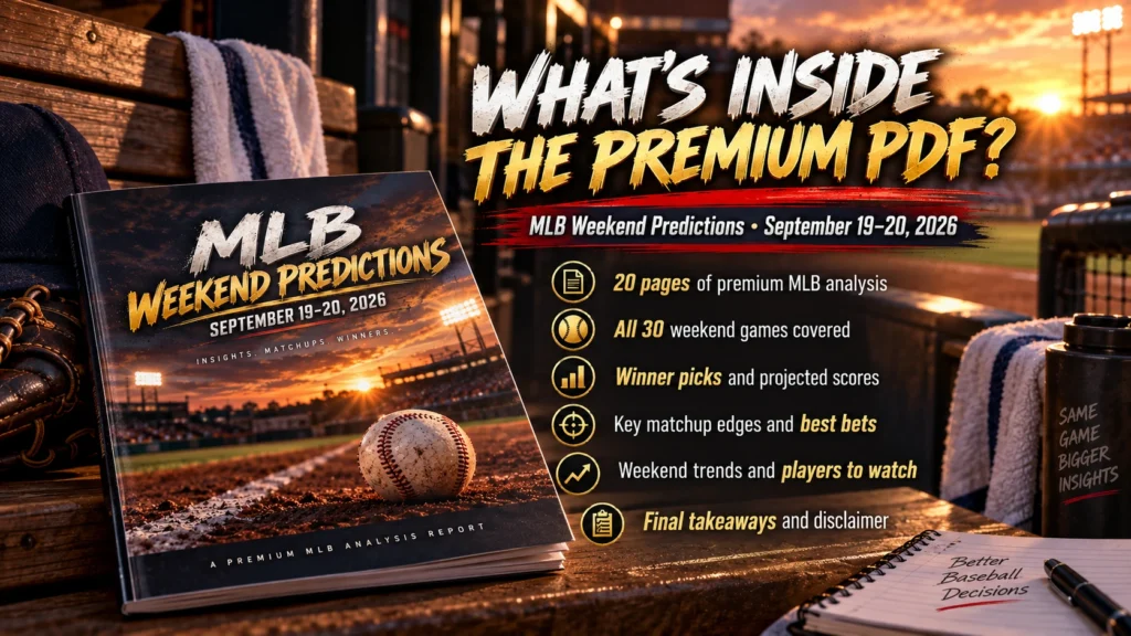 MLB Weekend Predictions 2026 premium PDF contents covering all 30 games, winner picks, projected scores and matchup analysis