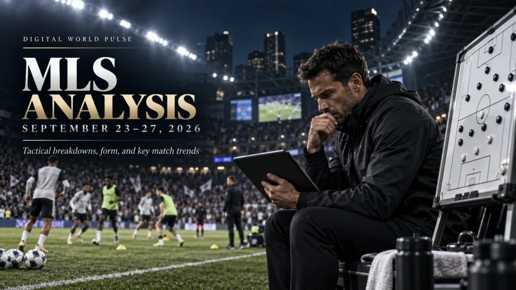 MLS predictions September 23–27, 2026 tactical analysis with coach, tablet, formation board and players warming up.
