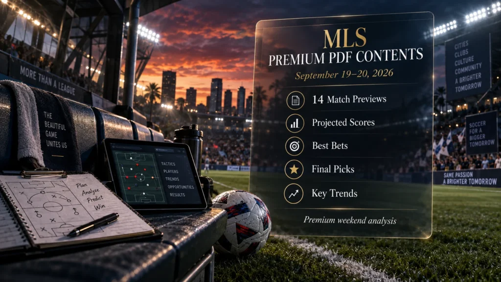MLS Weekend Predictions 2026 premium PDF with all 14 matches, projected scores, matchup analysis and key trends