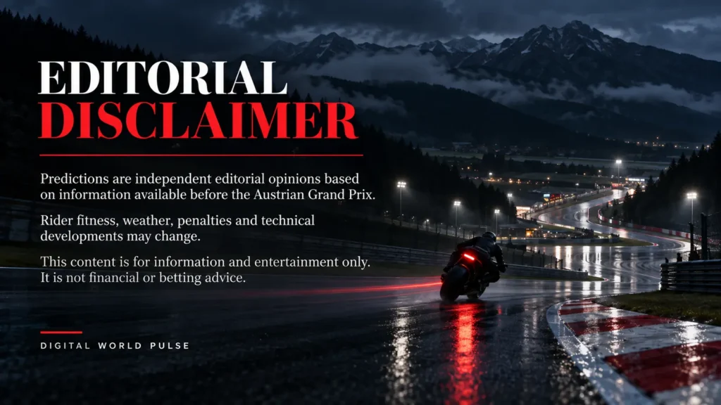 MotoGP Austria 2026 Spielberg predictions report disclaimer