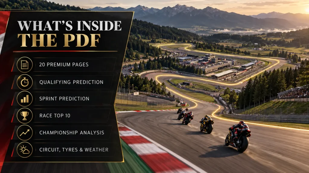 MotoGP Austria 2026 premium PDF contents with qualifying Sprint race and championship predictions