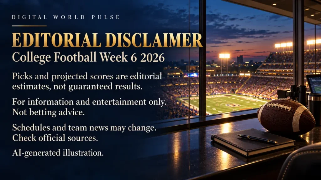 College Football Week 6 2026 editorial disclaimer for projected scores and game analysis