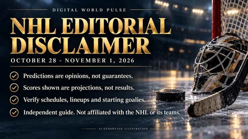 NHL October 28 November 1 2026 editorial picks and projected scores disclaimer