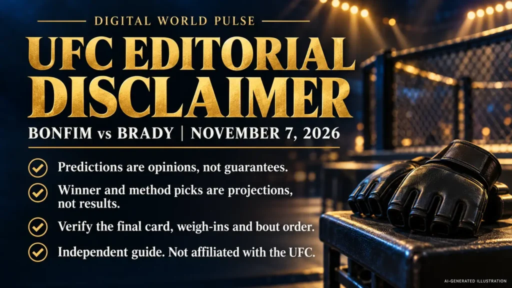 UFC Fight Night Bonfim vs Brady November 7 2026 editorial predictions disclaimer